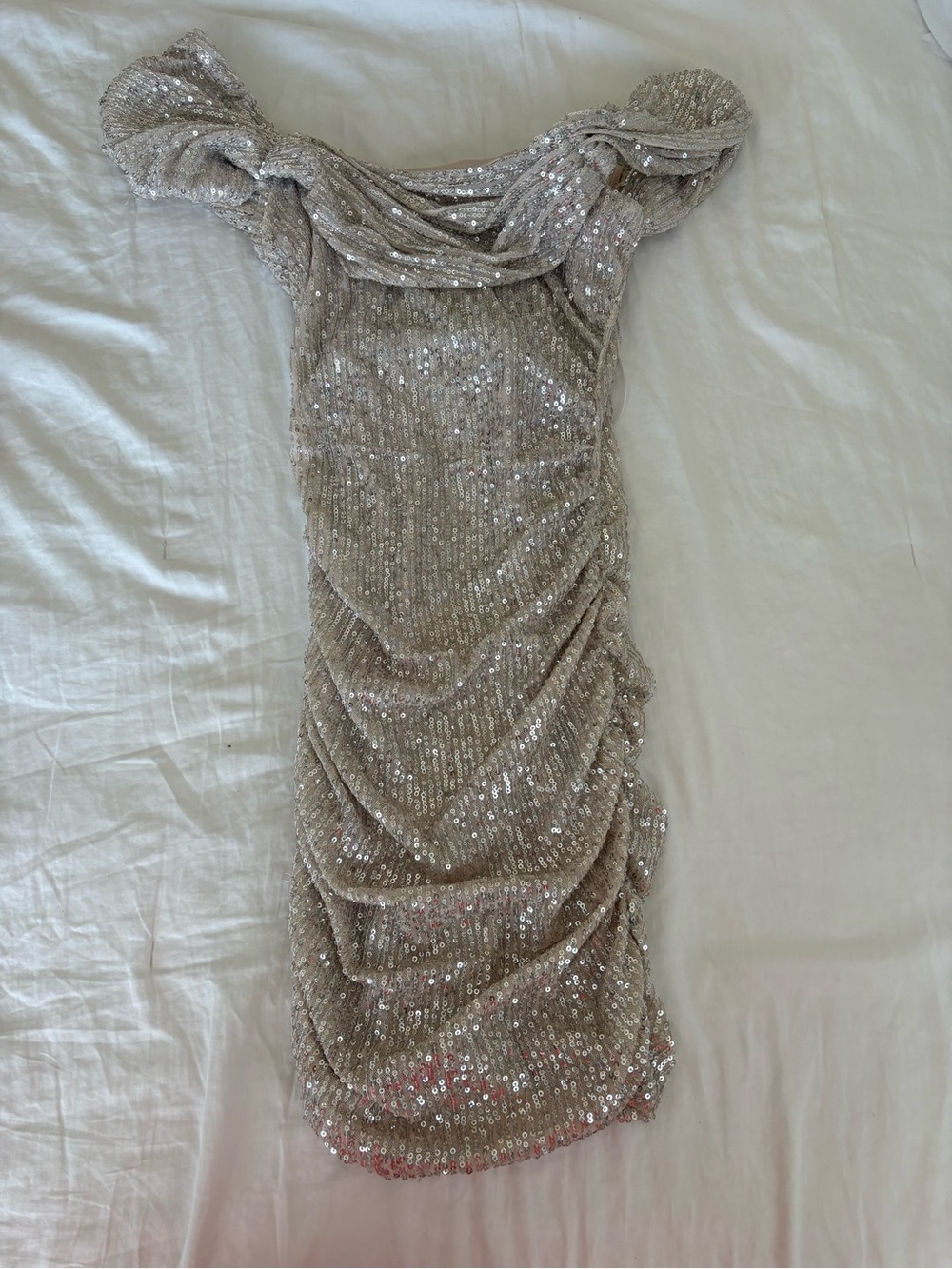 Hello Molly Off the Shoulder Sequin Bodycon Dress - Champagne Beige